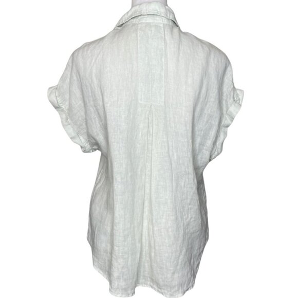 Bella Dahl Cuffed Short Sleeve Linen Button-Up Back Box Pleat Shirt Size Small - Picture 2 of 5